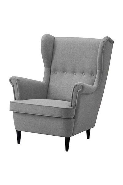 House One 2 Pieces | Chair king Velvet with Two Wings And FootStool - Gray