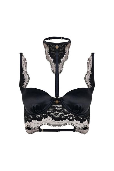 Feu De Elu Ssure Black Satin Lace Detailed Balconette Bra
