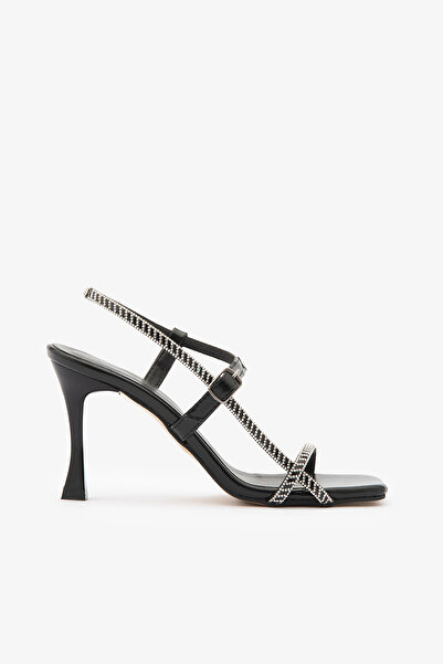 SAYL Pantofi de rochie de seara de dama cu curea neagra la glezna