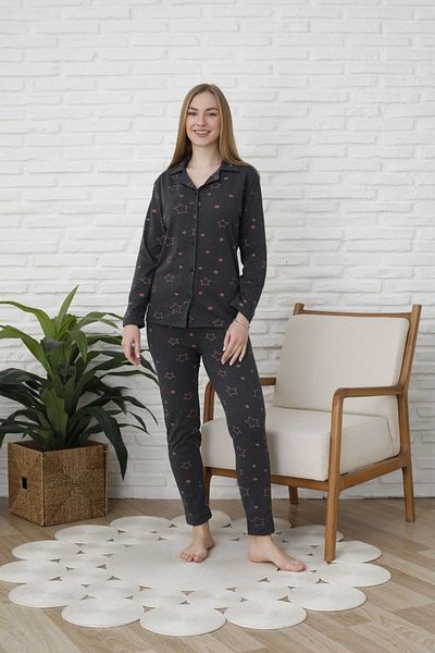 FAMES PİJAMA Uzunkol Buttoned Combed Cotton Pajama Set with Hearts