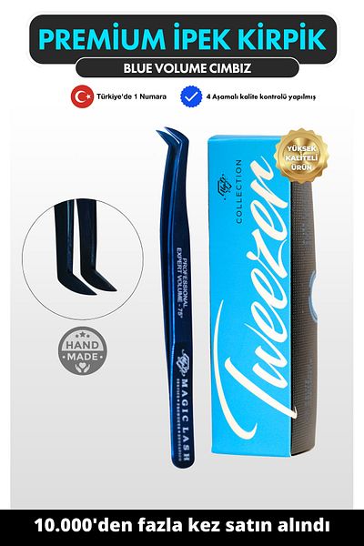 Magic Lash Professional Premium Silk Eyelash Tweezers Blue-25