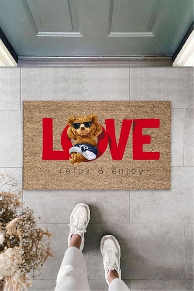 Skygo Covoraș decorativ digital Love Ursuleț Bej Covoraș de exterior K-3178