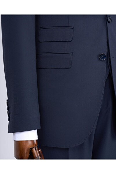 TerziAdemAltun İtalyan stil slim fit ceket yelek pantolon takım elbise lacivert T11393