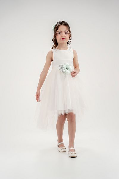 Eray Kids Λεπτομέρεια λουλουδιών Αμάνικο Μακρύ Κοριτσίστικο Βραδινό Φόρεμα με Τρένο