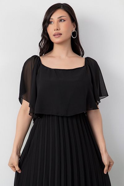 PULLIMM Fusta cu guler Madonna Rochie din șifon plisat 2025-4102