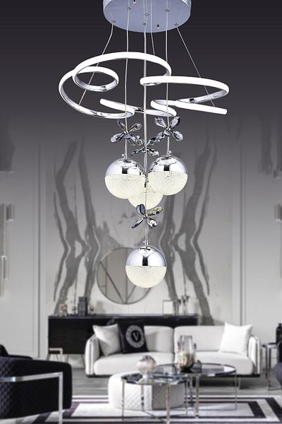 HİRALUCE Zeus 3 Color Chrome (Yellow White and Daylight) Led Chandelier Crystal Stone Concept