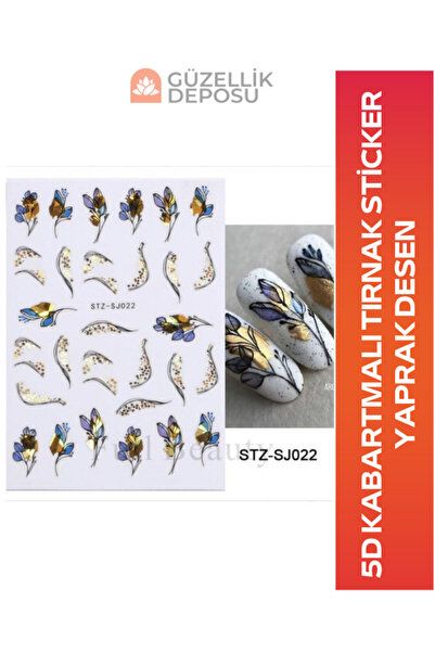 Güzellik Deposu 5D Kabartmalı Tırnak Sticker Nail Art Sticker Yaprak Desen