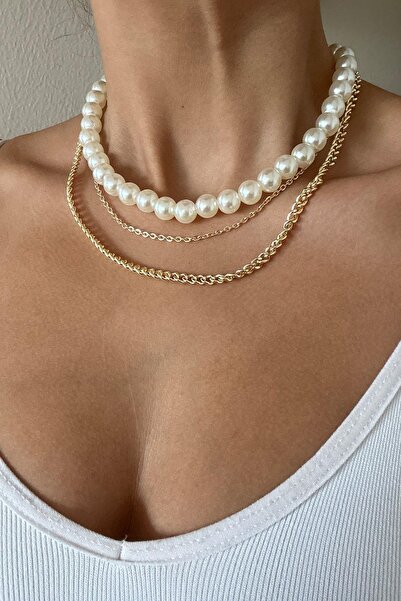 New Obsessions İnci Choker Kolyeli 3 'lü Zincir Kolye Seti