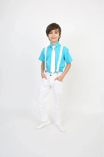 Nacar Boy's Shirt Pants Suspender Bow Tie Outfit April 23 Costume