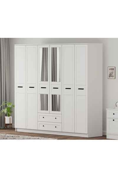 Rabi Rumy-S1 Country 6 Kapak 2 Çekmeceli Aynalı Mega Gardırop