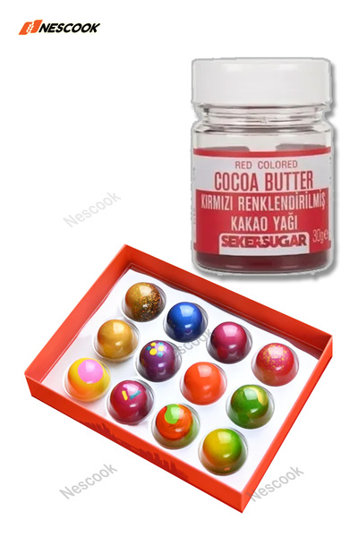 ŞEKER & SUGAR Kırmızı Renklendirilmiş Kakao Yağı 30g / Bonbon Çikolata - Boya...