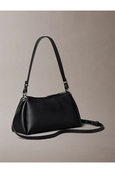 Calvin Klein Women's Removable Cross Zipper Mini Compact Black Shoulder Bag