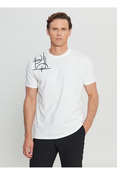ALTINYILDIZ CLASSICS Altınyıldız Classics Crew Neck Ανδρικό T-Shirt με στάμπα εκρού ACE091252401_EKR