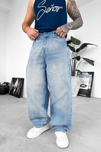HAFKAGİYİM Αντίκα Ice Blue Patch Λεπτομέρεια Extra Loose φαρδύ παντελόνι
