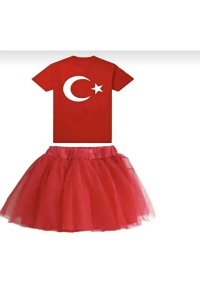Nacar White Turkish Flag T-Shirt - Red Lined Hayal Tulle Tutu Skirt Set