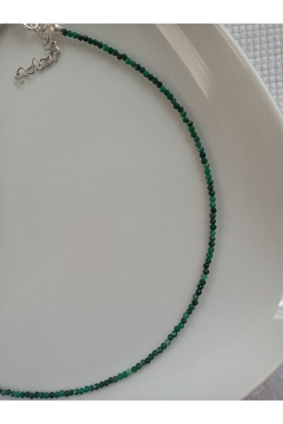 Mudita Tasarım 2 mm faset kesim gerçek doğal Malahit taşı kolye