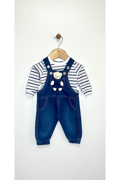 Kocaman Bebe Double Baby Salopet Set with Teddy Bear Figure