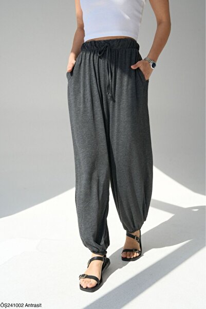 Lupies بنطال شالوار نسائي بخصر مطاطي من أنثراسايت