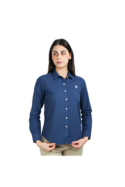 Giordano قميص نسائي من القطن أكسفورد بقصّة Slim Fit مع تطريز على شكل أسد