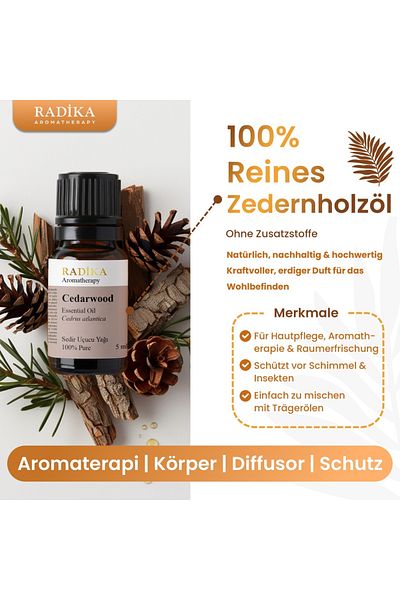 Radika Aromatherapy Zedernholzöl, ätherisches Öl, 100% Rein, BIO, natürlich, 10 ml