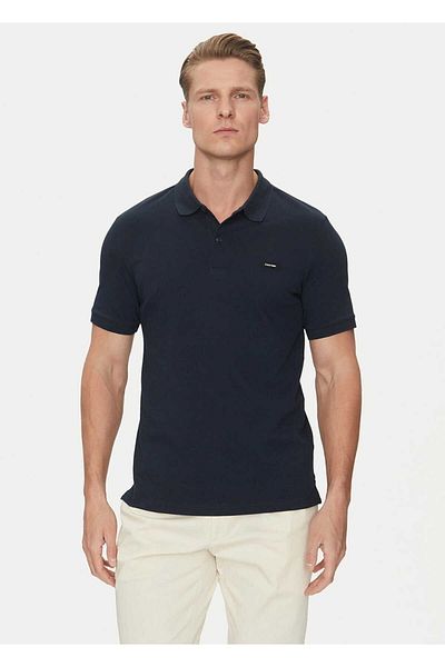 Calvin Klein Men's Brand Logo Polo Collar Organic Cotton Navy Blue Polo Collar T-Shirt K10K 111196 -Cef