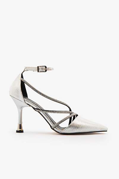 SAYL Gümüş Taşlı Çapraz Bantlı Bilekten Bağlamalı Stiletto