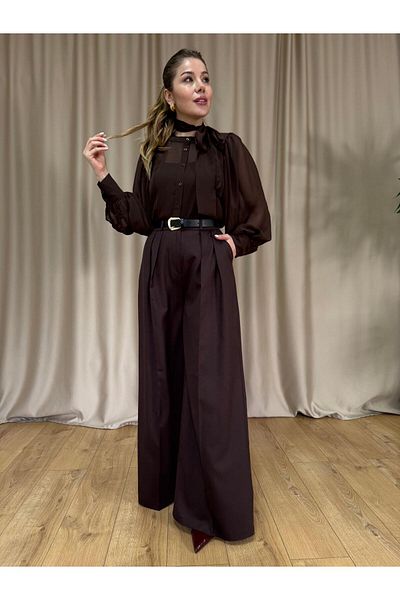 Size Özgü Brown Pleated Belted Trousers