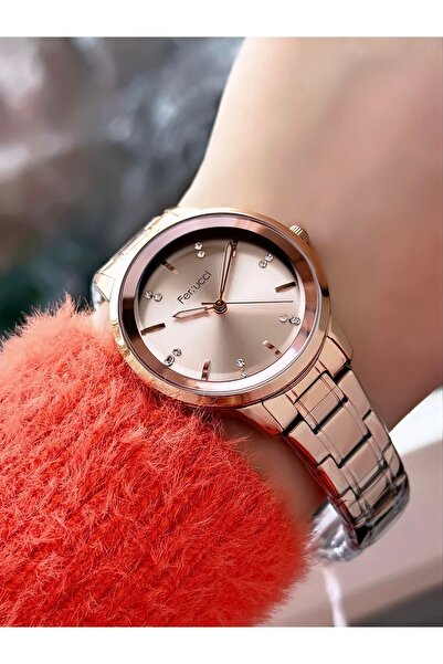 Ferrucci Kadın Rose Sade Yuvarlak Çerçeve Klasik Şık Kol Saati - Rakamsız Kad...