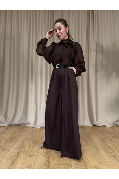 Size Özgü Brown Pleated Belted Trousers