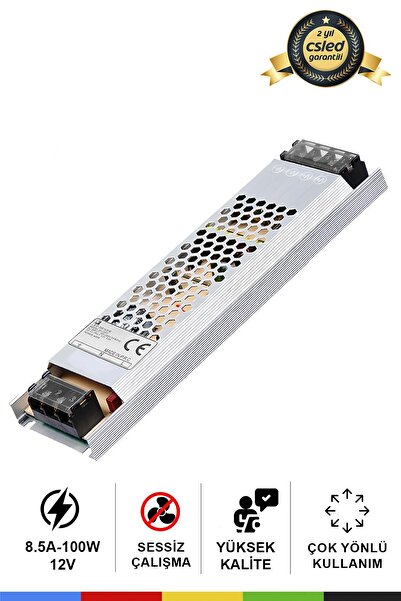 CSled 12 Volt 8,5 Amper 100 Watt Ultra Slim Trafo – IP20 Koruma
