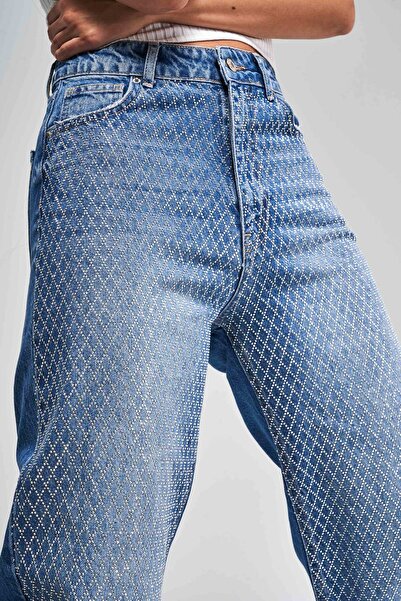 its basic Culoarea albastră pentru femei Doris T3-2S5-4 Bright Stone Straight Fit Talie înaltă 100% bumbac Design Denim Jean