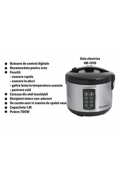 Hausberg Elektrický hrnec Hausberg HB-1310, digitální ovládání, výkon 700 W, objem 1,8 l