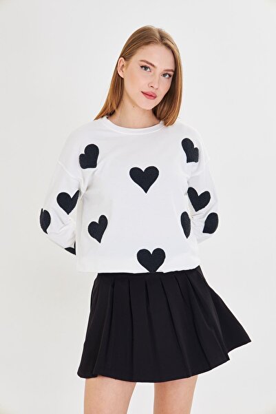 TIFFANY&TOMATO Havlu Kalp Baskılı İki İplik Sweatshirt