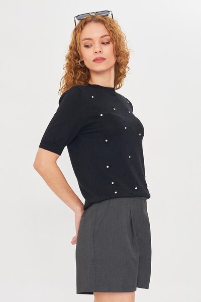 TIFFANY&TOMATO Taş Detay Balıkçı Yaka Kazak