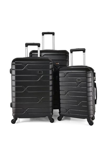 New Travel مجموعة حقائب سفر صلبة، حقيبة سفر بعجلات ABS، مع قفل مركب و4 عجلات 842/3P - أسود