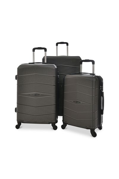 New Travel مجموعة حقائب سفر صلبة، حقيبة سفر بعجلات ABS، مع قفل مركب و4 عجلات 871/3P-رمادي