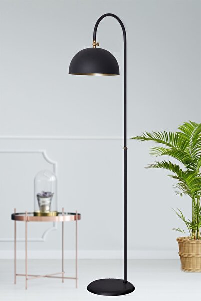 Genel Markalar Lambader Siyah-Gold Metal Modern Tasarım Ayarlanabilir Başlık Lüx Yerden Dekoratif Aydınlatma 160 cm