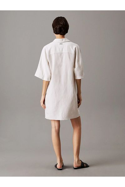 Calvin Klein Women's Short Sleeve Above Knee Shirt Collar Solid Relaxed Fit Beige Dress K20K 208382 -Ada