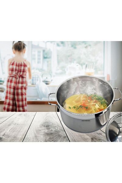 Hausberg Válcový hrnec HB-H772, nerezová ocel s poklicí, objem 4,5 l, průměr 22 cm, dvojité dno