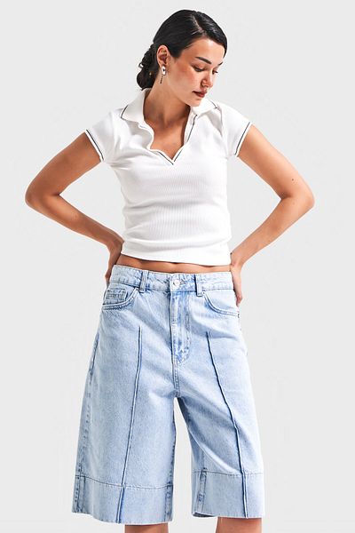its basic Blugi de zăpadă pentru femei Culoare 3S5-3 Pantaloni scurți din denim 100% bumbac, largi, lungime maxi