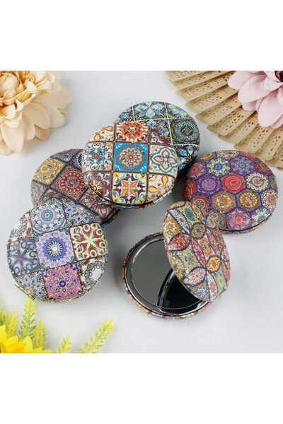 Ahsa Ticaret مرآة مكياج على شكل حقيبة جيب دائرية بنمط البلاط - (قطعة واحدة)