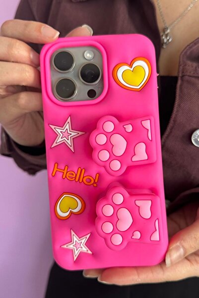 TAKIŞTIR Pembe Renk Pati Figürlü 14 Pro Max Telefon Kılıfı