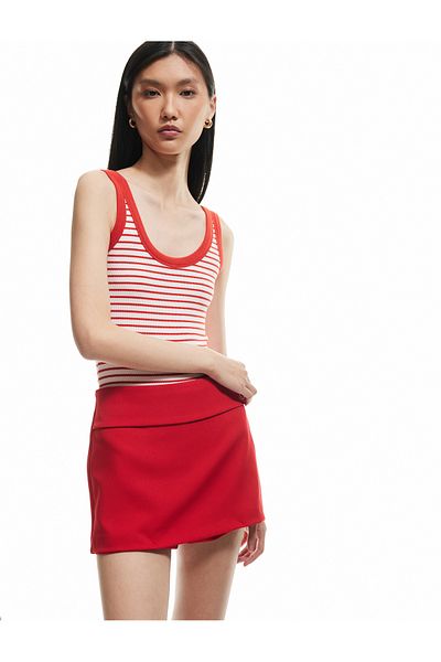 Koton U-Neck Thick Strap Striped Bodysuit with Snap Fastener at the Bottom