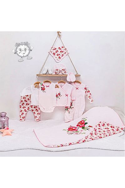 İmaj Baby Girl Rose 10-Piece Hospital Release – 100% Cotton Floral Patterned Bodysuit Set & Baby Set