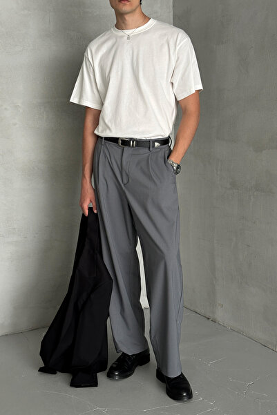 HYMAN Erkek Pileli Ekstra Baggy Kalıp Kumaş Pantolon