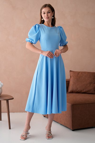 vuvutasarım Rochie Midi Rotunda Albastra Princesse Styl Avec Blue Atlas si Detaliu Maneca pentru Bebelus 220