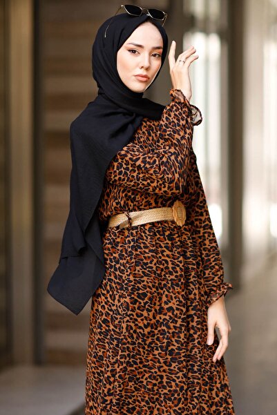 InStyle Leopard Patterned Chiffon Dress - Brown