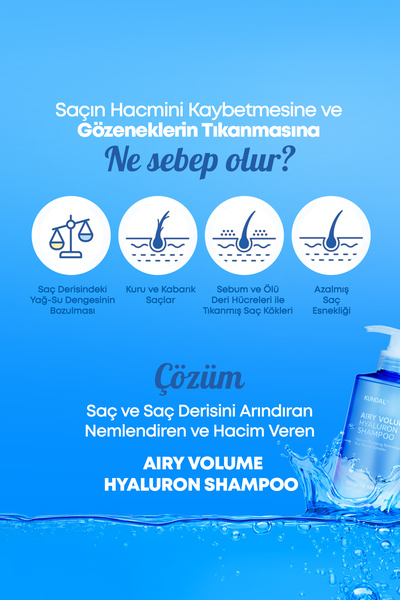 Kundal Arındıran, Nemlendiren, Hacim Veren Şampuan KUNDAL Airy Volume Hyaluron Shampoo 500ml Blossom Breeze