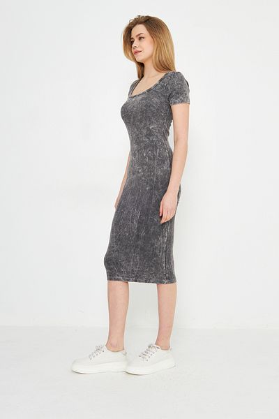 Evelora Short Sleeve, Square Collar, Knee Length Smoked Washed Camisole Fabric Women's Dress