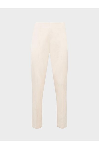 RİVUS High Waisted Ribbed Stitched Cigarette Leg Trousers - Ecru